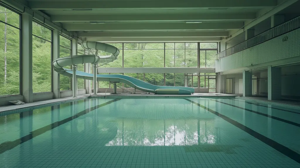 Imaginary abandoned indoor training pool